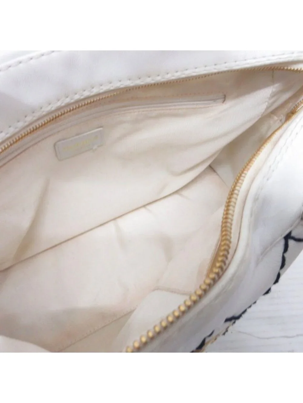 Chanel Wild Stitch CC Logo Handbag Gold Leather White